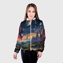 Куртка с капюшоном женская Космический фантазийный мир на другой планете, цвет: 3D-белый — фото 2