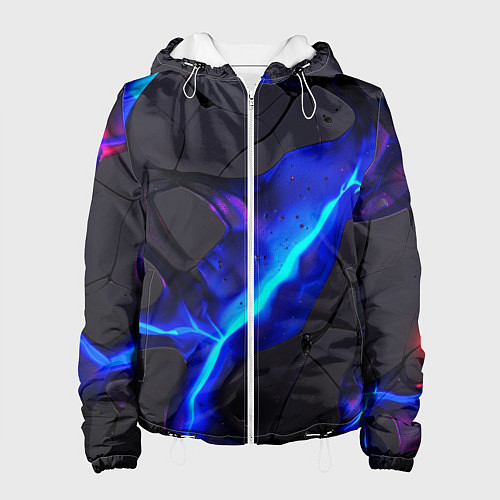 Женская куртка Темный синий неон из разлома плит / 3D-Белый – фото 1