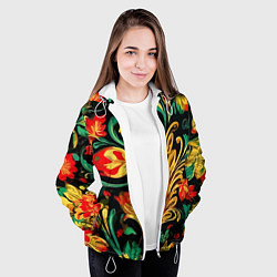 Куртка с капюшоном женская Хохлома акварель, цвет: 3D-белый — фото 2