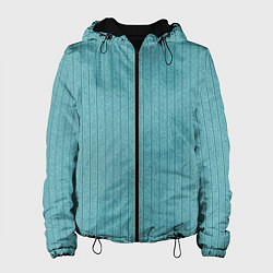 Куртка с капюшоном женская Бирюзовый текстурированный в полоску, цвет: 3D-черный