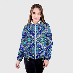 Куртка с капюшоном женская Сине - голубые узоры, цвет: 3D-белый — фото 2
