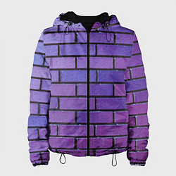 Куртка с капюшоном женская Кирпичная стена фиолетовый паттерн, цвет: 3D-черный