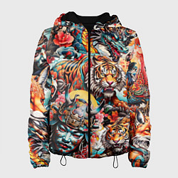 Женская куртка Японская татуировка дракона тигра и самурая