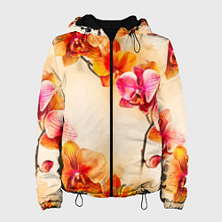 Куртка с капюшоном женская Оранжевые орхидеи акварельные, цвет: 3D-черный