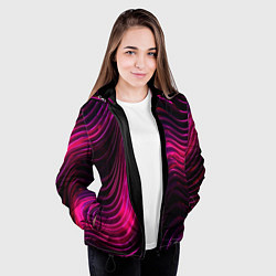 Куртка с капюшоном женская Неоновая яркая геометрическая абстракция со светом, цвет: 3D-черный — фото 2