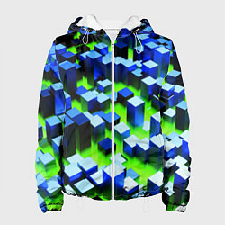 Женская куртка Синие блоки в зеленом тумане