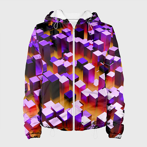 Женская куртка Фиолетовые блоки в оранжевом тумане / 3D-Белый – фото 1