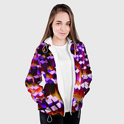 Куртка с капюшоном женская Фиолетовые блоки в оранжевом тумане, цвет: 3D-белый — фото 2