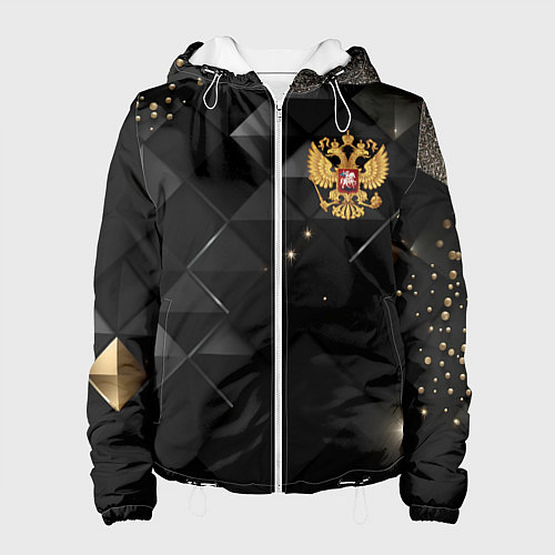Женская куртка Золотой герб России на черно-золотой текстуре / 3D-Белый – фото 1