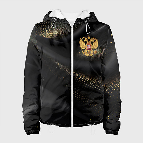 Женская куртка Золотой герб России на черно-золотой текстуре / 3D-Белый – фото 1