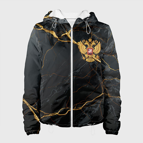 Женская куртка Золотой герб России на черно-золотой текстуре / 3D-Белый – фото 1
