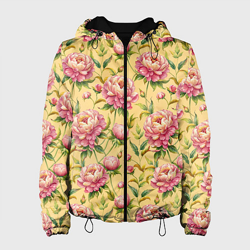 Женская куртка Крупные пионы садовые цветы бутоны паттерн / 3D-Черный – фото 1