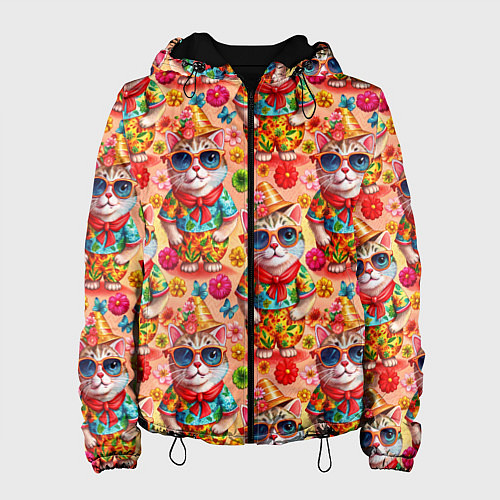 Женская куртка Коты и летний вайб паттерн / 3D-Черный – фото 1