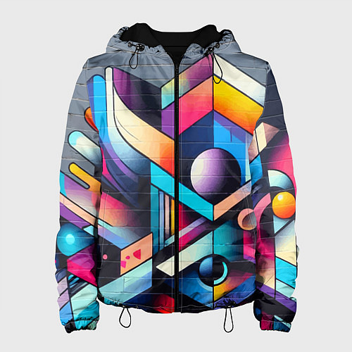 Женская куртка Геометрическое абстрактное граффити - нейросеть / 3D-Черный – фото 1
