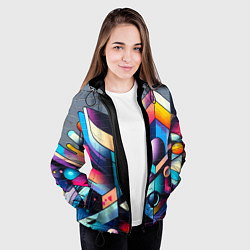 Куртка с капюшоном женская Геометрическое абстрактное граффити - нейросеть, цвет: 3D-черный — фото 2