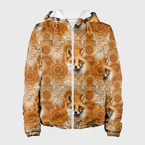 Женская куртка Лакшери паттерн с золотыми лисицами / 3D-Белый – фото 1