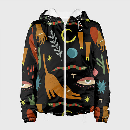 Женская куртка Мистический лес с одноглазым котом / 3D-Белый – фото 1