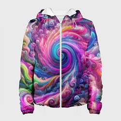 Куртка с капюшоном женская Абстракция, водоворот из ярких красок, цвет: 3D-белый