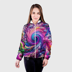 Куртка с капюшоном женская Абстракция, водоворот из ярких красок, цвет: 3D-белый — фото 2