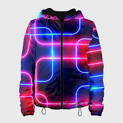 Куртка с капюшоном женская Светящиеся неоновые дуги, цвет: 3D-черный