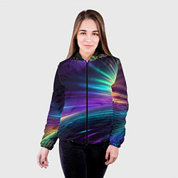 Куртка с капюшоном женская Неоновые лучи на фиолетовом фоне, цвет: 3D-черный — фото 2
