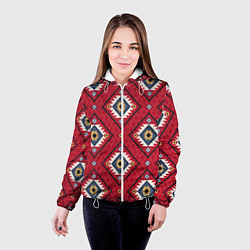 Куртка с капюшоном женская Этнические ромбы на красном, цвет: 3D-белый — фото 2