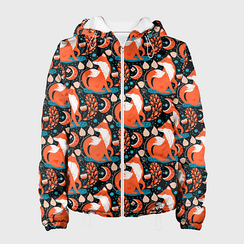 Женская куртка Разноцветный орнамент лисы паттерном / 3D-Белый – фото 1