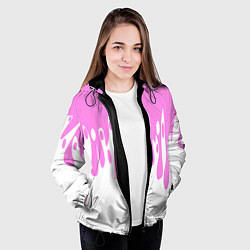Куртка с капюшоном женская Потеки розовой краски на белом, цвет: 3D-черный — фото 2