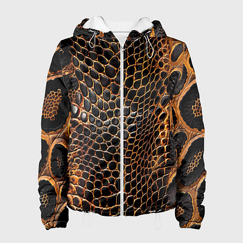 Женская куртка Реалистичная кожа змеи темно коричневая / 3D-Белый – фото 1