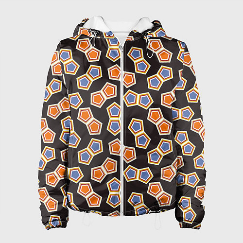 Женская куртка Сине-оранжевая мозаика на черном / 3D-Белый – фото 1