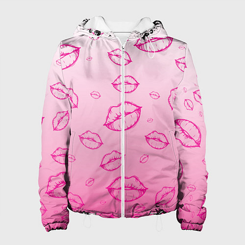 Женская куртка Паттерн малиновые губы на розовом градиент - lips / 3D-Белый – фото 1