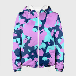 Куртка с капюшоном женская Паттерн с сиреневыми и голубыми пятнами, цвет: 3D-белый