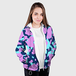 Куртка с капюшоном женская Паттерн с сиреневыми и голубыми пятнами, цвет: 3D-белый — фото 2