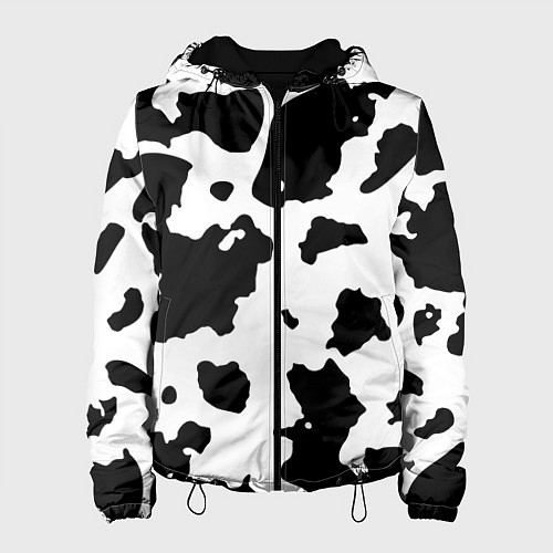 Женская куртка Черно белый коровий узор / 3D-Черный – фото 1