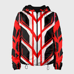 Куртка с капюшоном женская Красные полосы на чёрно-белом фоне, цвет: 3D-черный