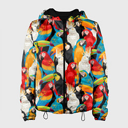 Куртка с капюшоном женская Экзотические птицы попугаи и туканы, цвет: 3D-черный