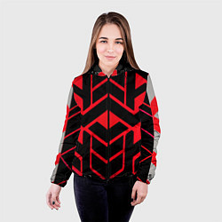 Куртка с капюшоном женская Красные полосы на чёрном фоне, цвет: 3D-черный — фото 2