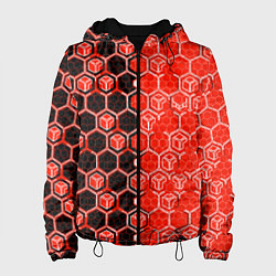 Женская куртка Техно-киберпанк шестиугольники красный и чёрный