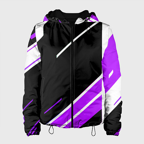 Женская куртка Бело-фиолетовые полосы на чёрном фоне / 3D-Черный – фото 1