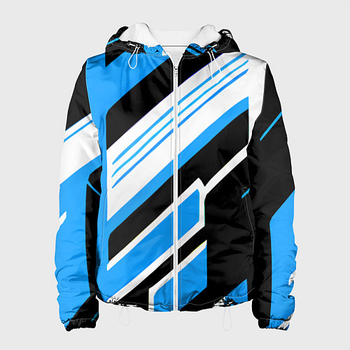 Женская куртка Бело-синие полосы на чёрном фоне / 3D-Белый – фото 1