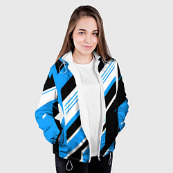 Куртка с капюшоном женская Бело-синие полосы на чёрном фоне, цвет: 3D-белый — фото 2