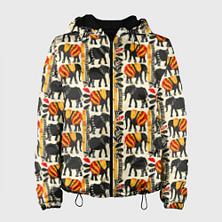 Куртка с капюшоном женская Африканские узор слон, цвет: 3D-черный