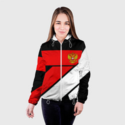 Куртка с капюшоном женская Россия герб спорт текстура, цвет: 3D-белый — фото 2