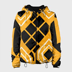 Женская куртка Чёрные квадраты и белые полосы на оранжевом фоне