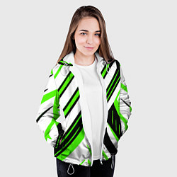 Куртка с капюшоном женская Чёрно-зелёные полосы на белом фоне, цвет: 3D-белый — фото 2