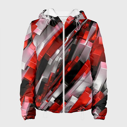 Женская куртка Черно-красно-белые наклонные блоки / 3D-Белый – фото 1