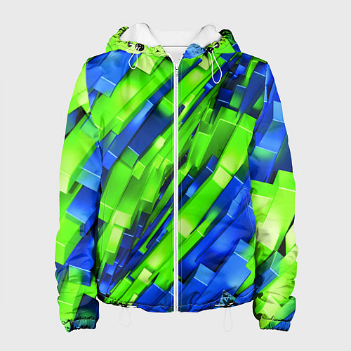 Женская куртка Сине-зеленые наклонные блоки / 3D-Белый – фото 1