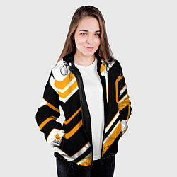 Куртка с капюшоном женская Чёрно-жёлтые полосы на белом фоне, цвет: 3D-черный — фото 2