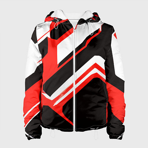 Женская куртка Бело-красные линии на чёрном фоне / 3D-Белый – фото 1