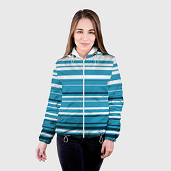Куртка с капюшоном женская Бело-голубой в полоску, цвет: 3D-белый — фото 2